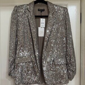 New w Tags $348 Generation Love Silver all over Sequin Jacket sz M